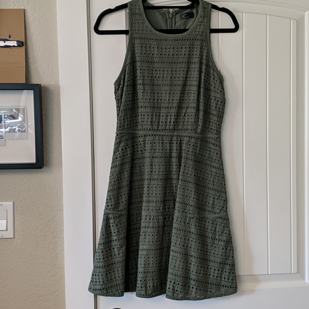 Olive Green Eyelet Summer Dress